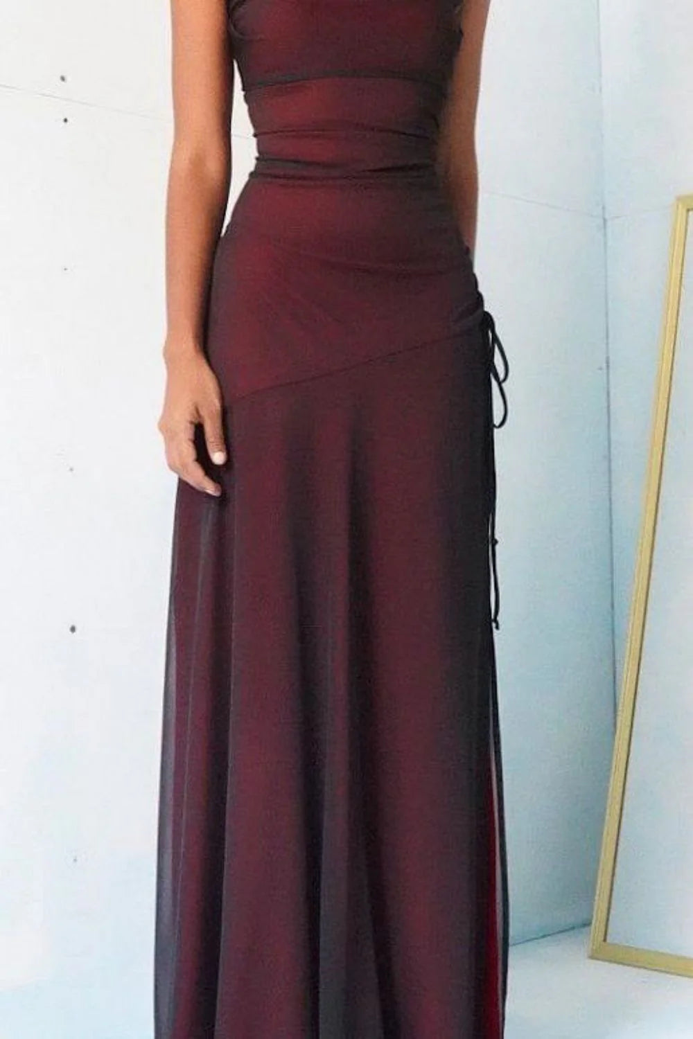 Sheath Spaghetti Straps Burgundy Long Full Of Charm Prom Dress