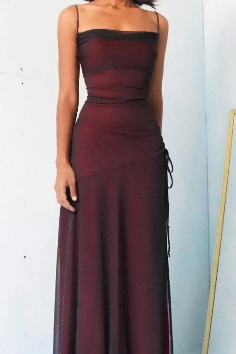 Sheath Spaghetti Straps Burgundy Long Full Of Charm Prom Dress