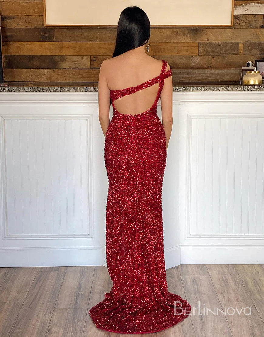 Sexy Glitter One-Shoulder Red Long Full Of Charm Evening Dresses