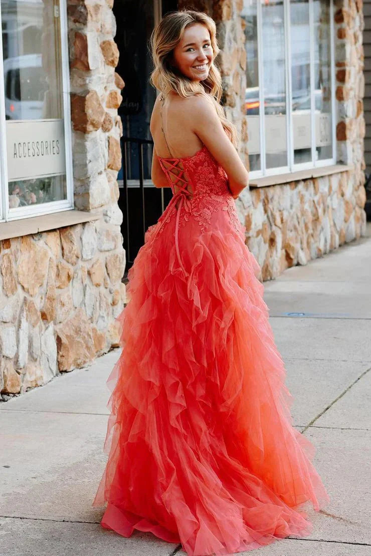 A-Line Coral Tulle Strapless Layered Retract Your Waist Party Dress