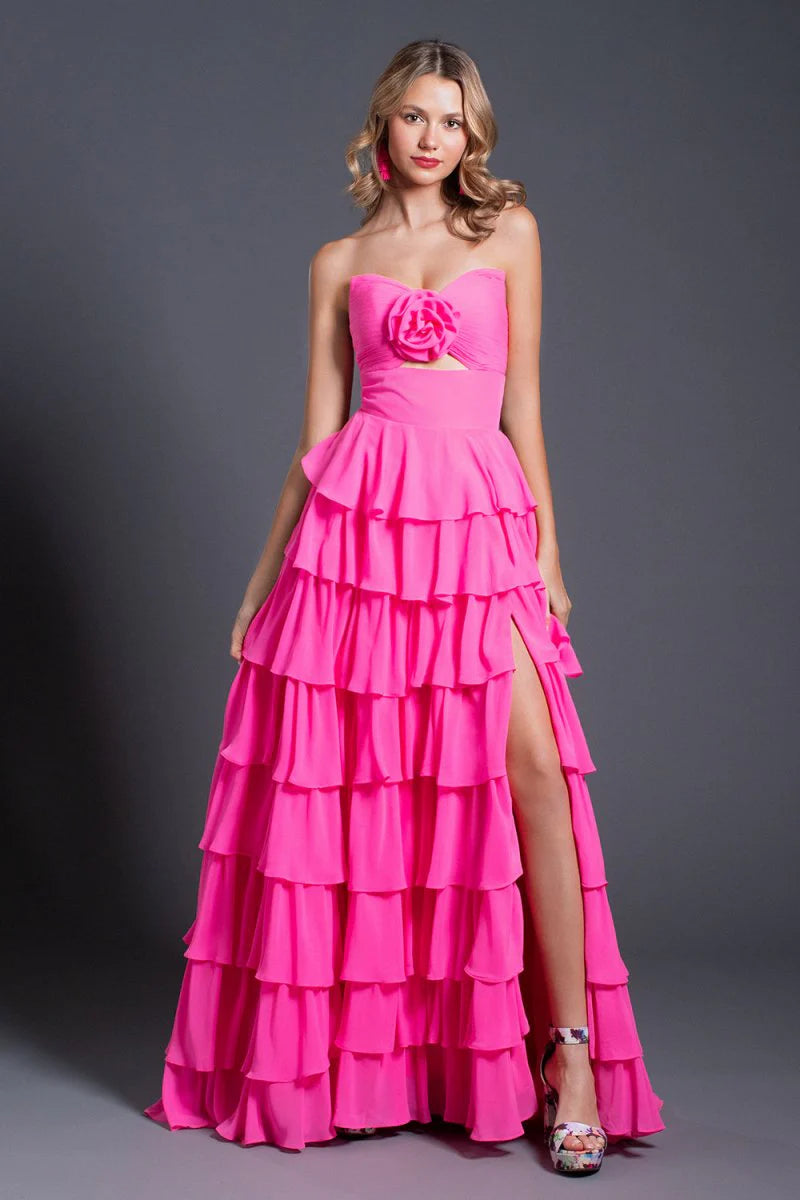 A-Line Strapless V-Neck Layered Chiffon Sleeveless Retract Your Waist Party Dress