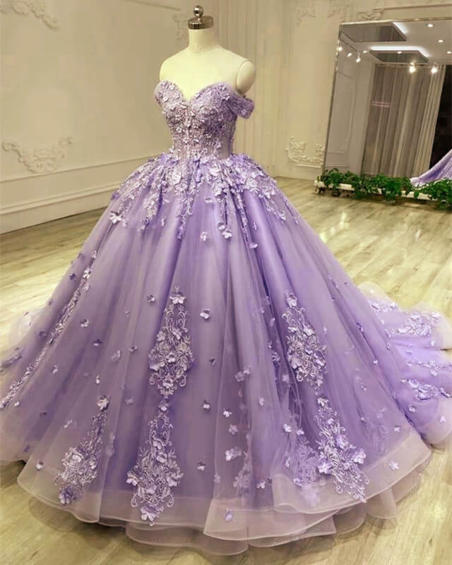 Lace Sky Blue Off the Shoulder Ball Gown Wedding Dresses