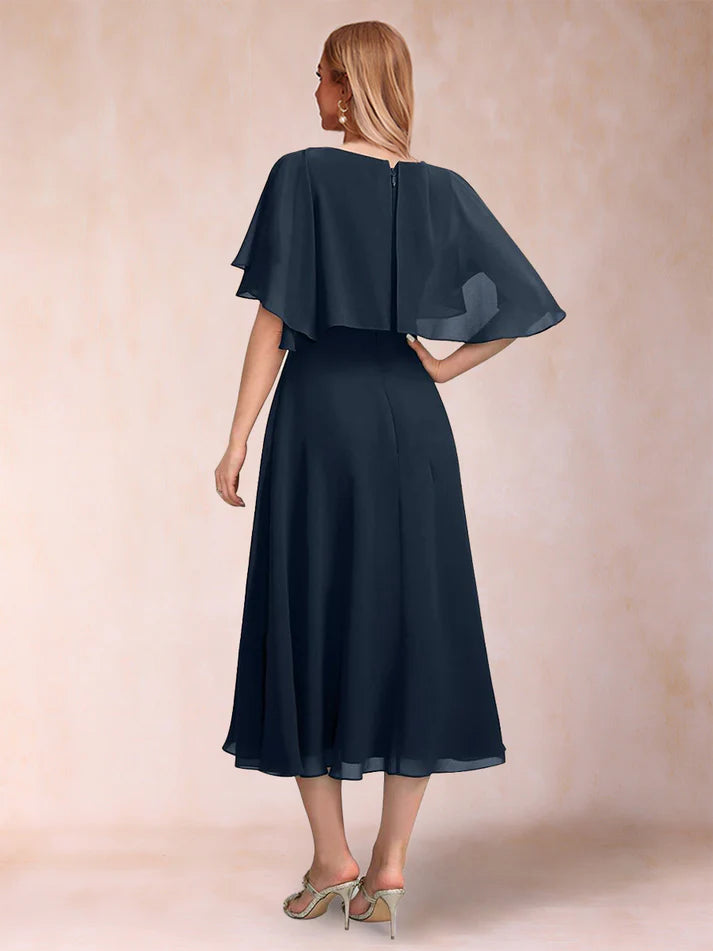 A-Line/Princess Chiffon Scoop Short Sleeves Mother of the Bride Dresses