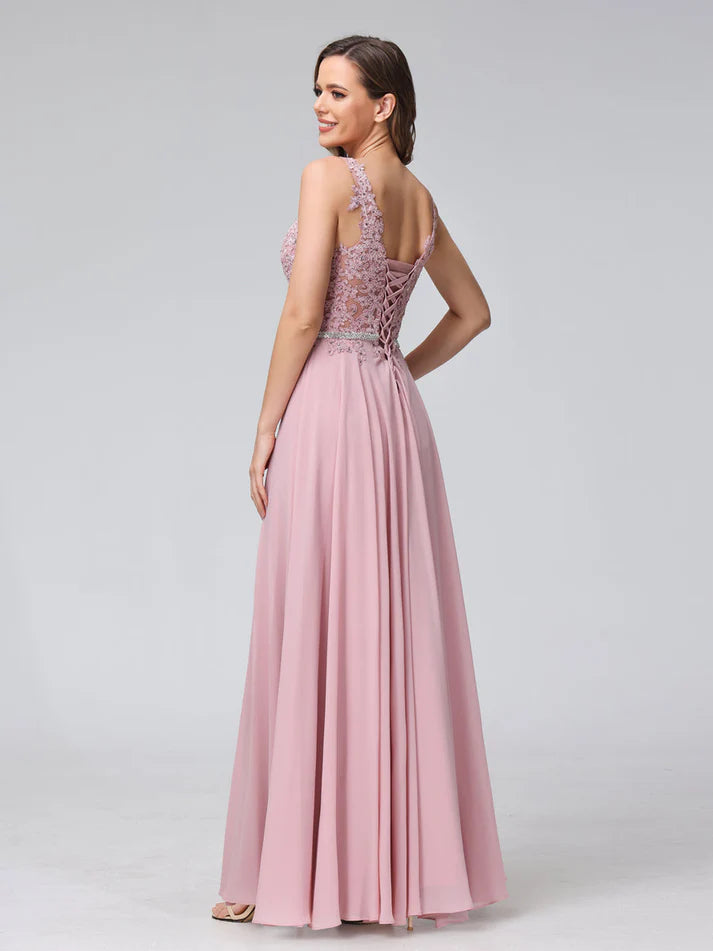 A-Line V-Neck Sleeveless Long Retract Your Waist Unique design Evening Dresses