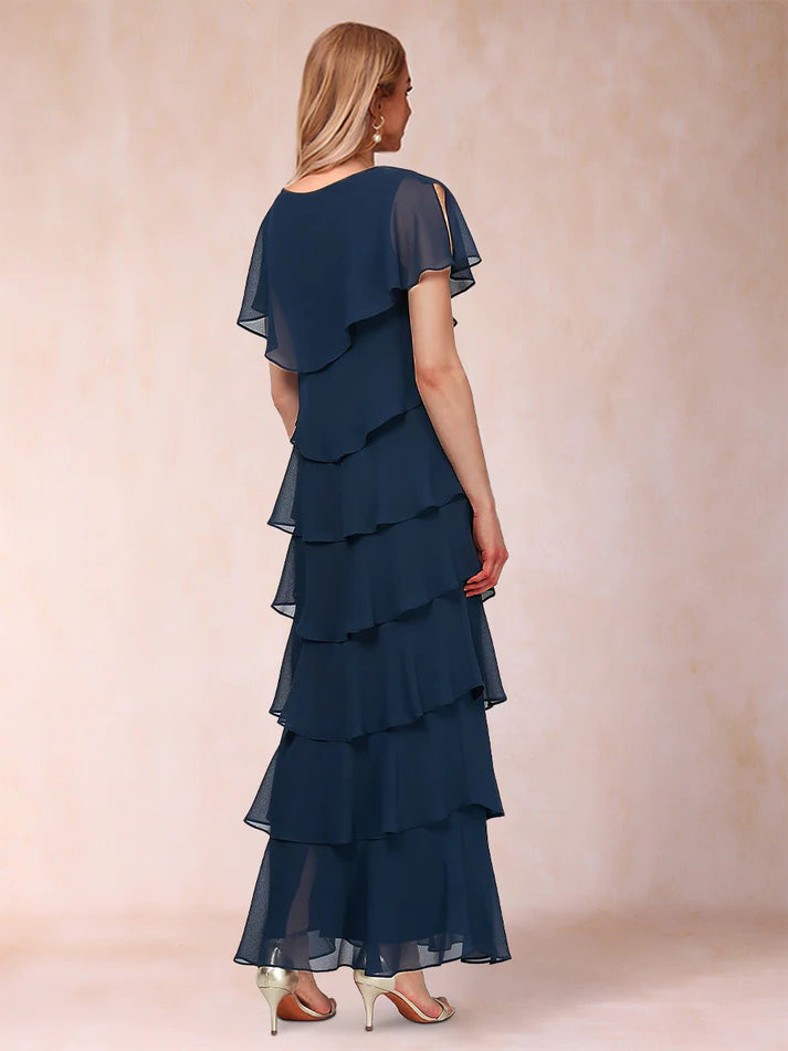 Column V-Neck Short Sleeves Full of charm Mother of the Bride Dresses