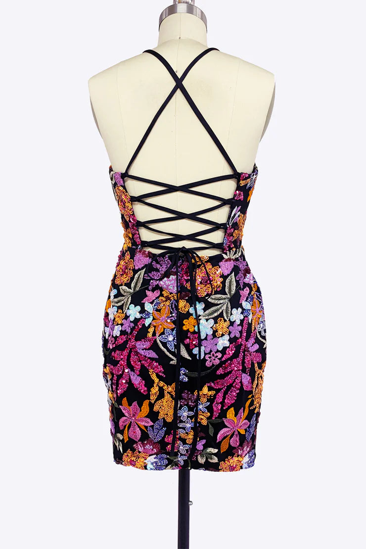 Cute Bodycon Black Lace Sequins Short Homecoming Dresses