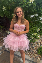 Cute A Line Sweetheart Pink Organza Short Full Of Charm Homecoming Dre LANQI DRESS Cute A Line Sweetheart Pink Organza Short Full Of Charm Homecoming Dre LANQI DRESS