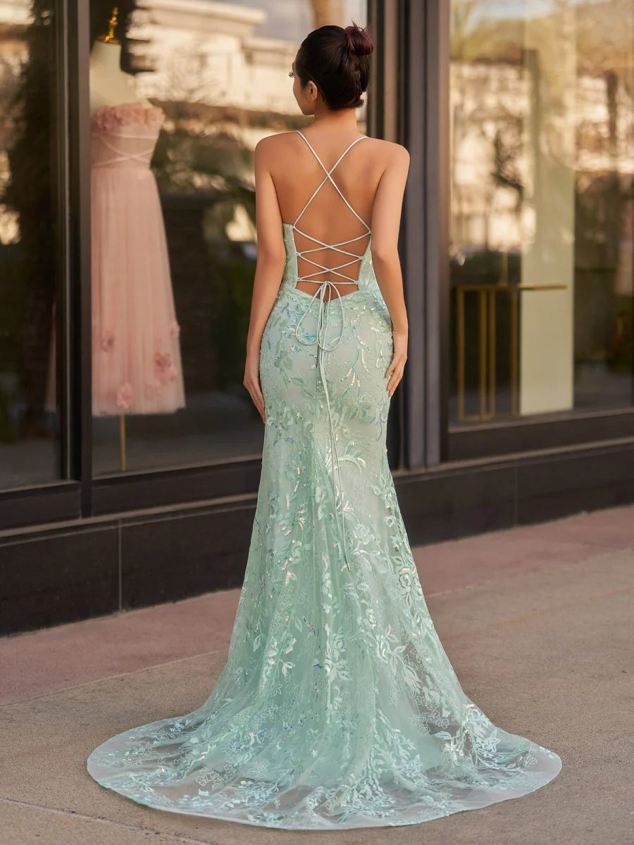 Formal Mermaid Scoop Lace Long Full of charm Prom Dress