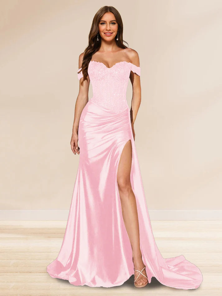 Mermaid Off-the-Shoulder Sweep Train Sequined Full of charm Evening Dresses