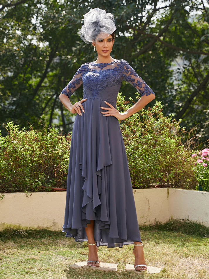 Princess Sheer Neck Half Sleeves Long Mother of the Bride Dresses