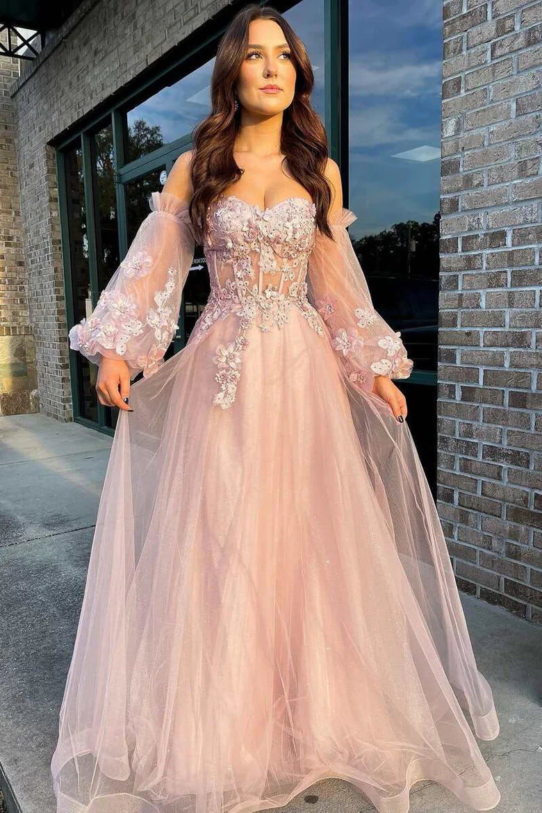 Pink Tulle Strapless A-Line Full Of Charm Prom Dress