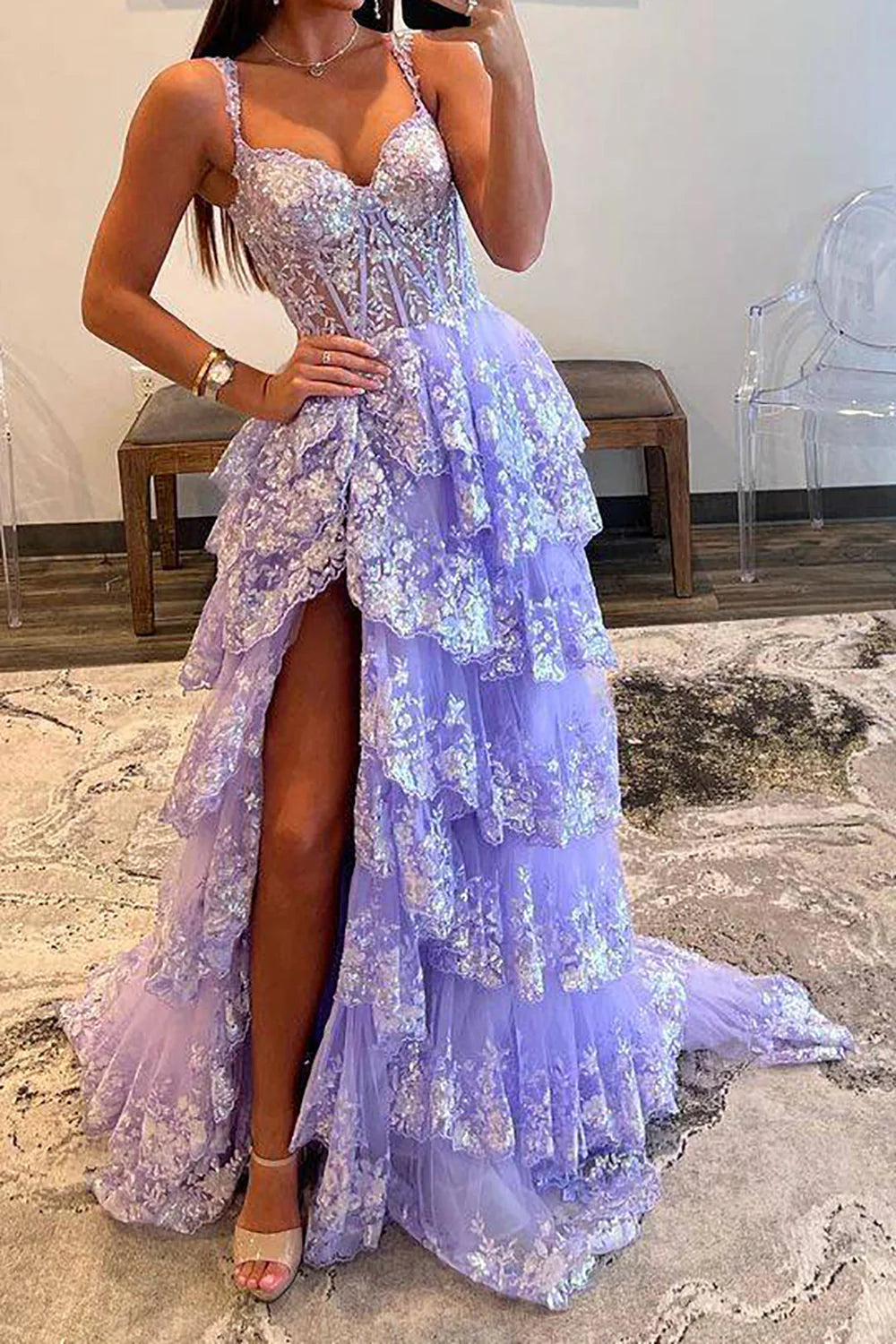 Gorgeous A Line Sweetheart Light Purple Corset Prom Dress