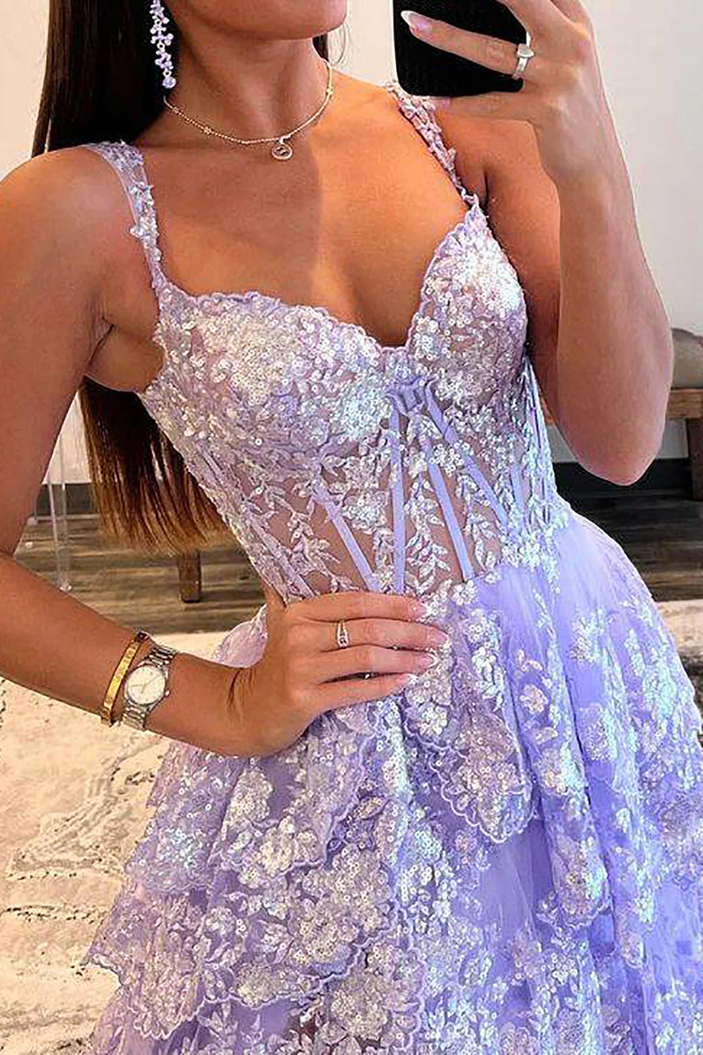 Gorgeous A Line Sweetheart Light Purple Corset Prom Dress