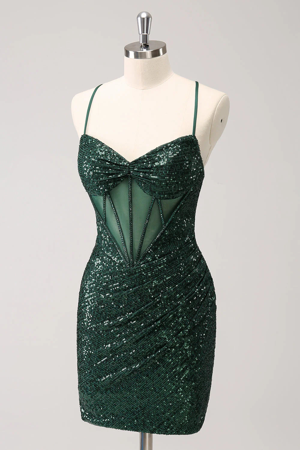 Dark Green Bodycon Spaghetti Straps Corset Shor Full Of Charm Homecoing Dress