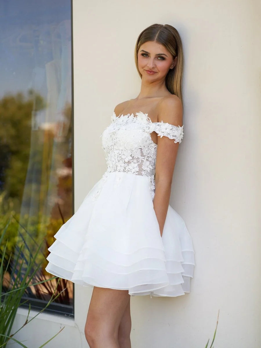 A-Line Lace Organza Appliqued Off-the Shoulder Full of charm Prom Dress