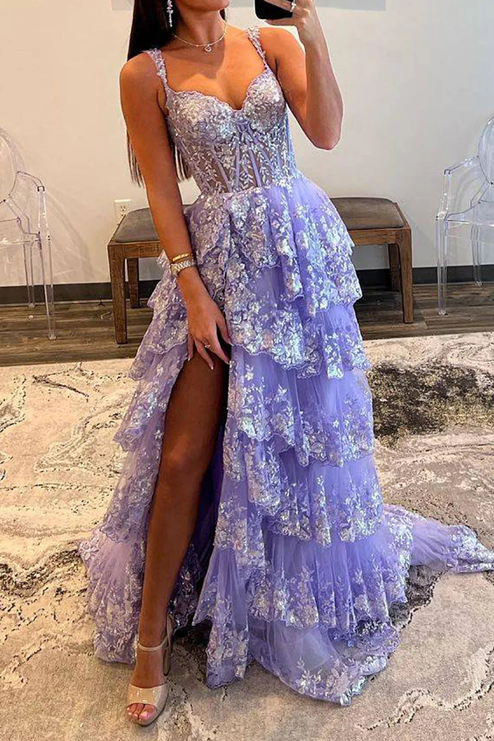Gorgeous A Line Sweetheart Light Purple Corset Prom Dress