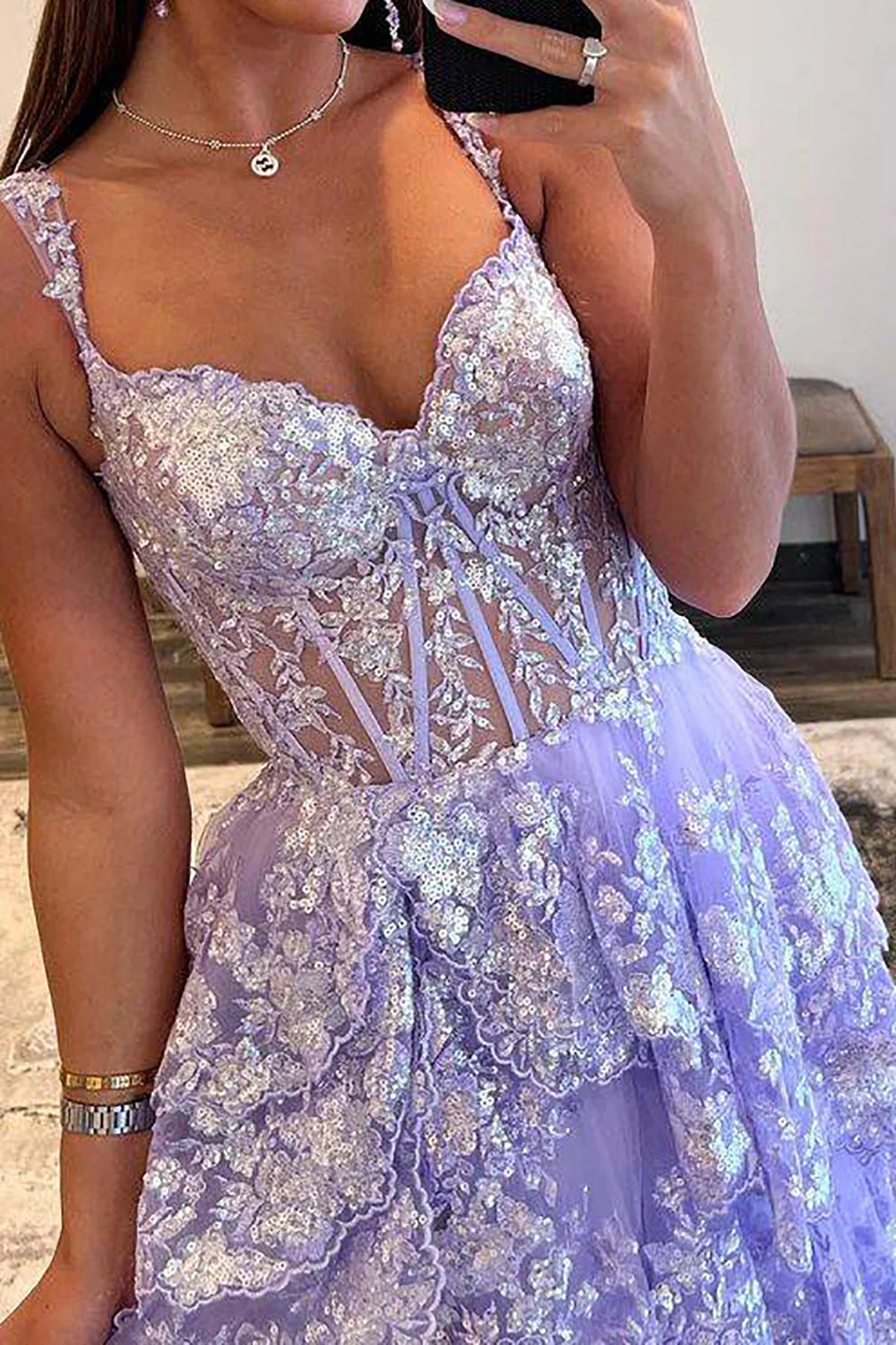 Gorgeous A Line Sweetheart Light Purple Corset Prom Dress