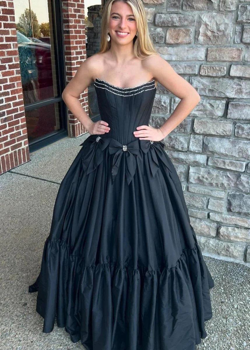A-Line Black Scoop Neck Satin Long Retract Your Waist Prom Dresses
