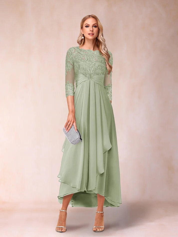 Princess Sheer Neck 3/4 Sleeves Mother of the Bride Dresses