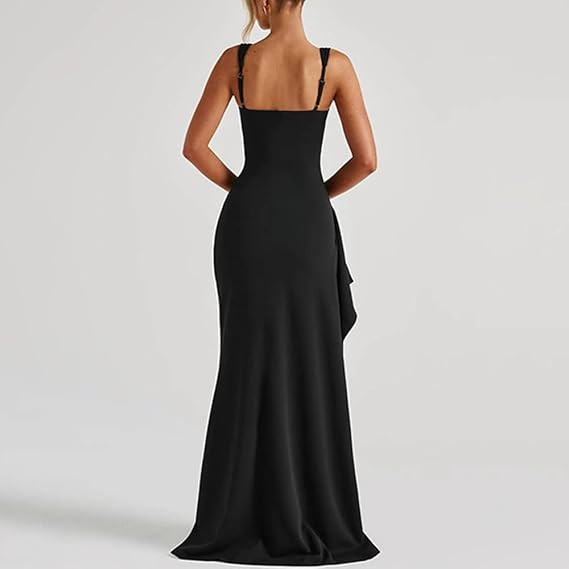 Women Formal Dresses Sleeveless Bodycon Ruched High Slit Sexy Evening Dresses