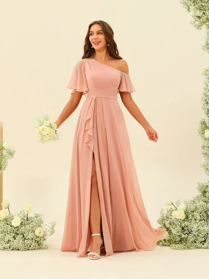 A-Line/Princess One-Shoulder Floor-Length Split Side Full of charm Evening Dresses