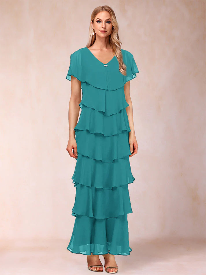 Column V-Neck Short Sleeves Full of charm Mother of the Bride Dresses