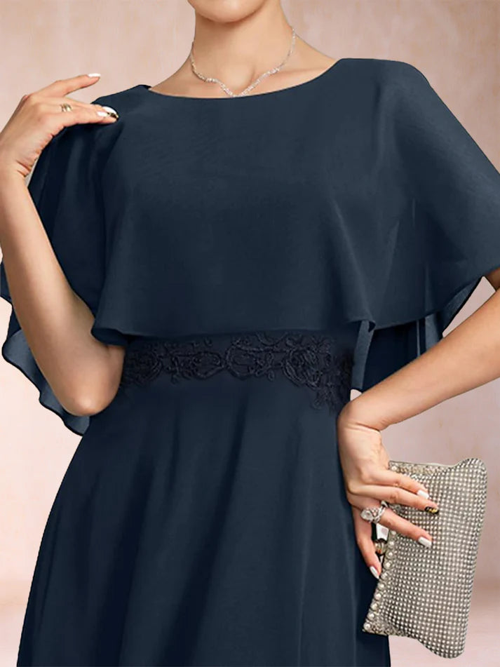 A-Line/Princess Chiffon Scoop Short Sleeves Mother of the Bride Dresses