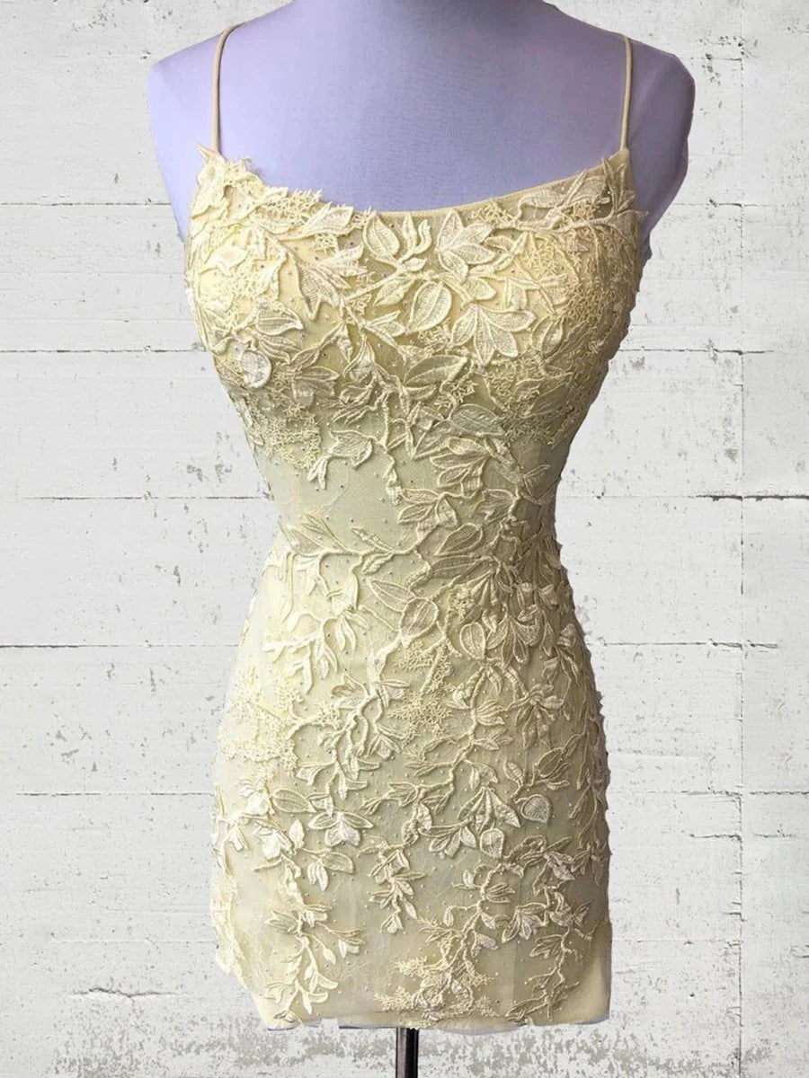 Sheath Spaghetti Straps Lace   Formal  Retract Your Waist Homecoming Dress