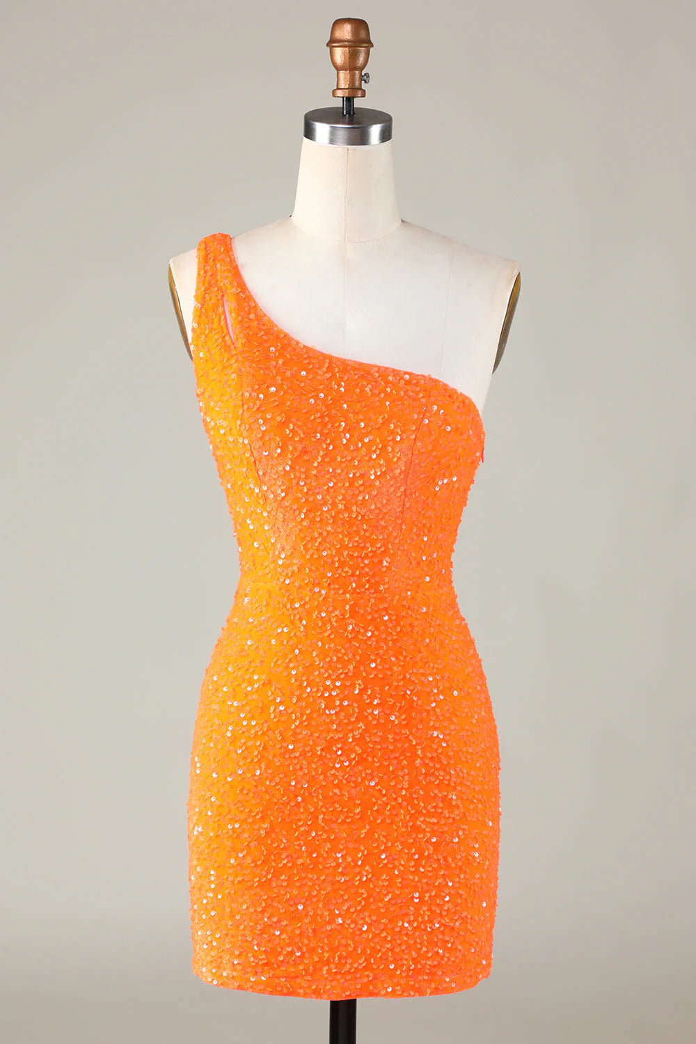 Sequins One-Shoulder Orange Tight Beading Short Full Of Charm Homecoing Dress
