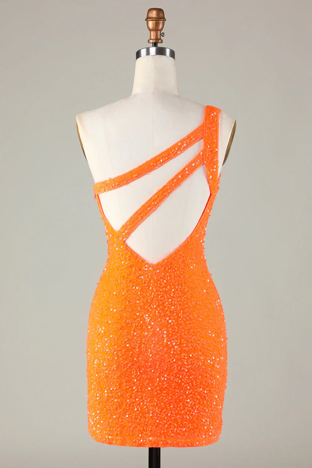 Sequins One-Shoulder Orange Tight Beading Short Full Of Charm Homecoing Dress