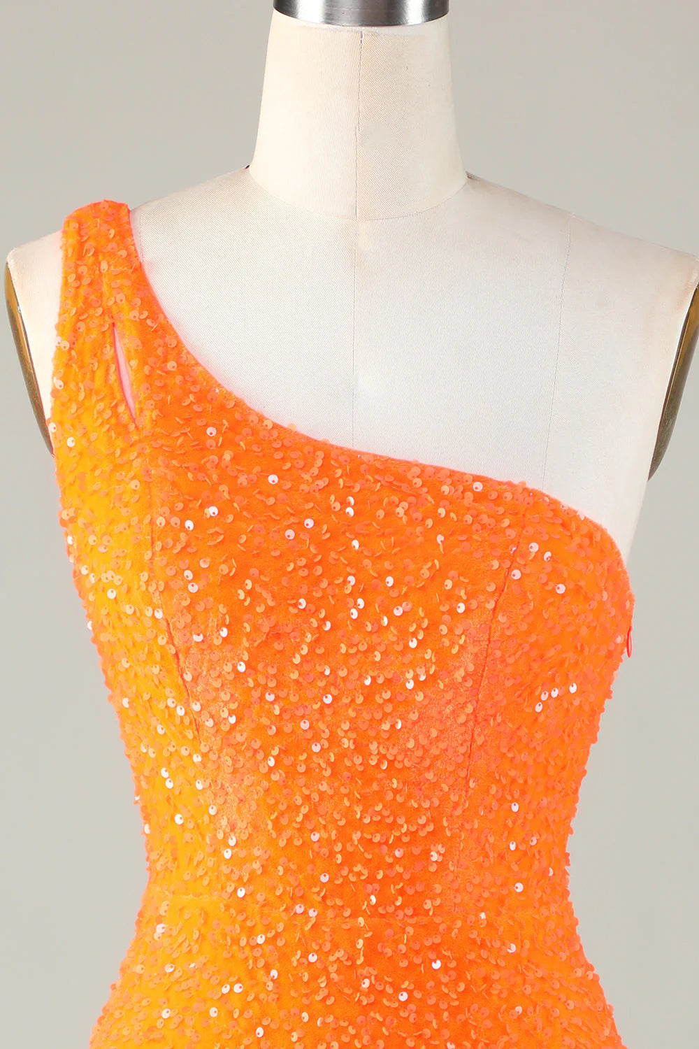 Sequins One-Shoulder Orange Tight Beading Short Full Of Charm Homecoing Dress