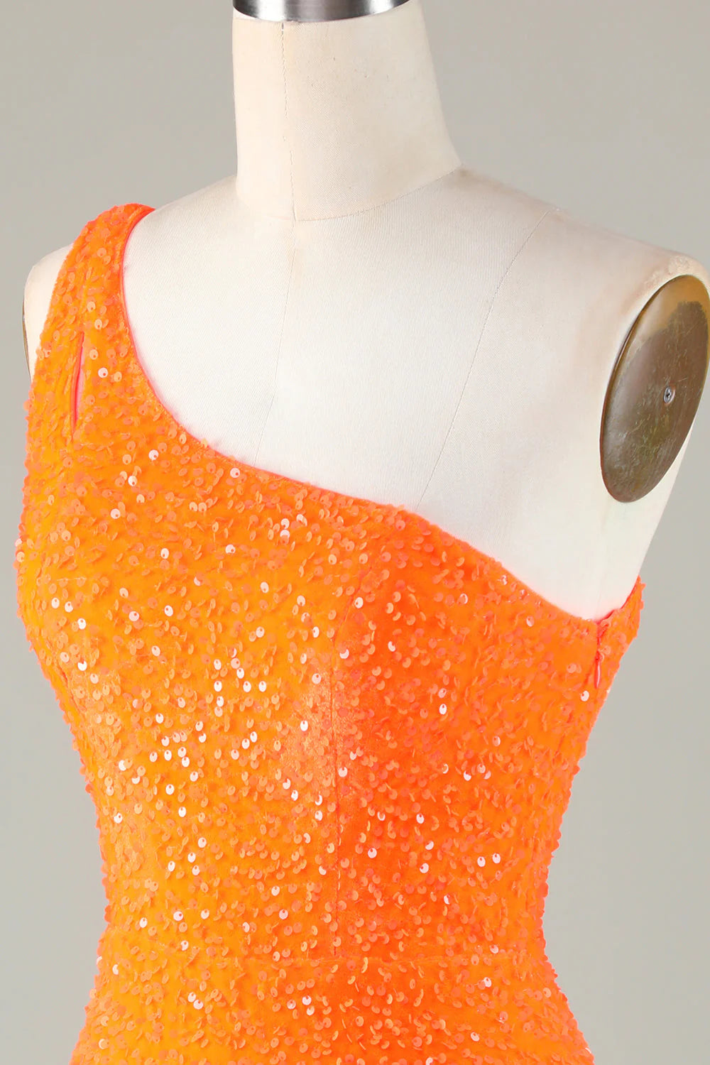 Sequins One-Shoulder Orange Tight Beading Short Full Of Charm Homecoing Dress