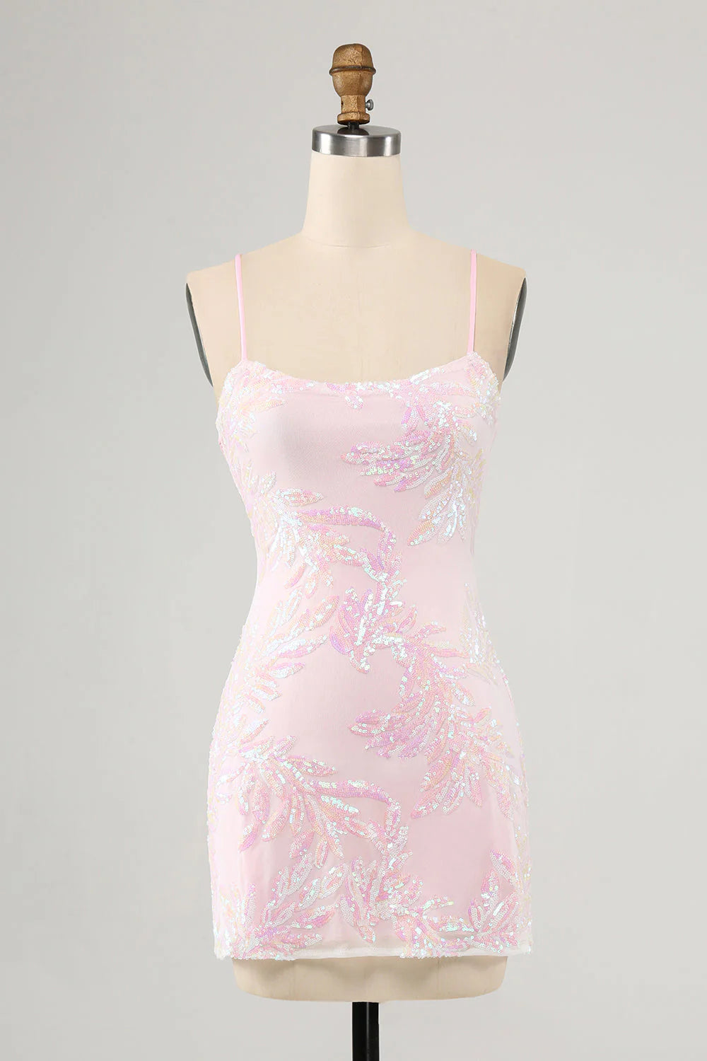Sparkly Pink Spaghetti Straps Tight Full Of Charm Homecoing Dress