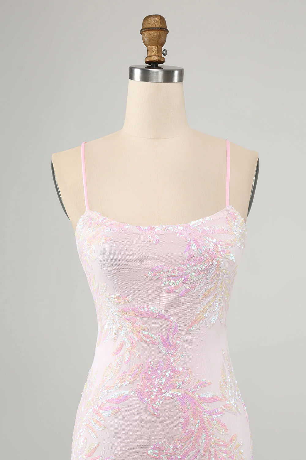 Sparkly Pink Spaghetti Straps Tight Full Of Charm Homecoing Dress