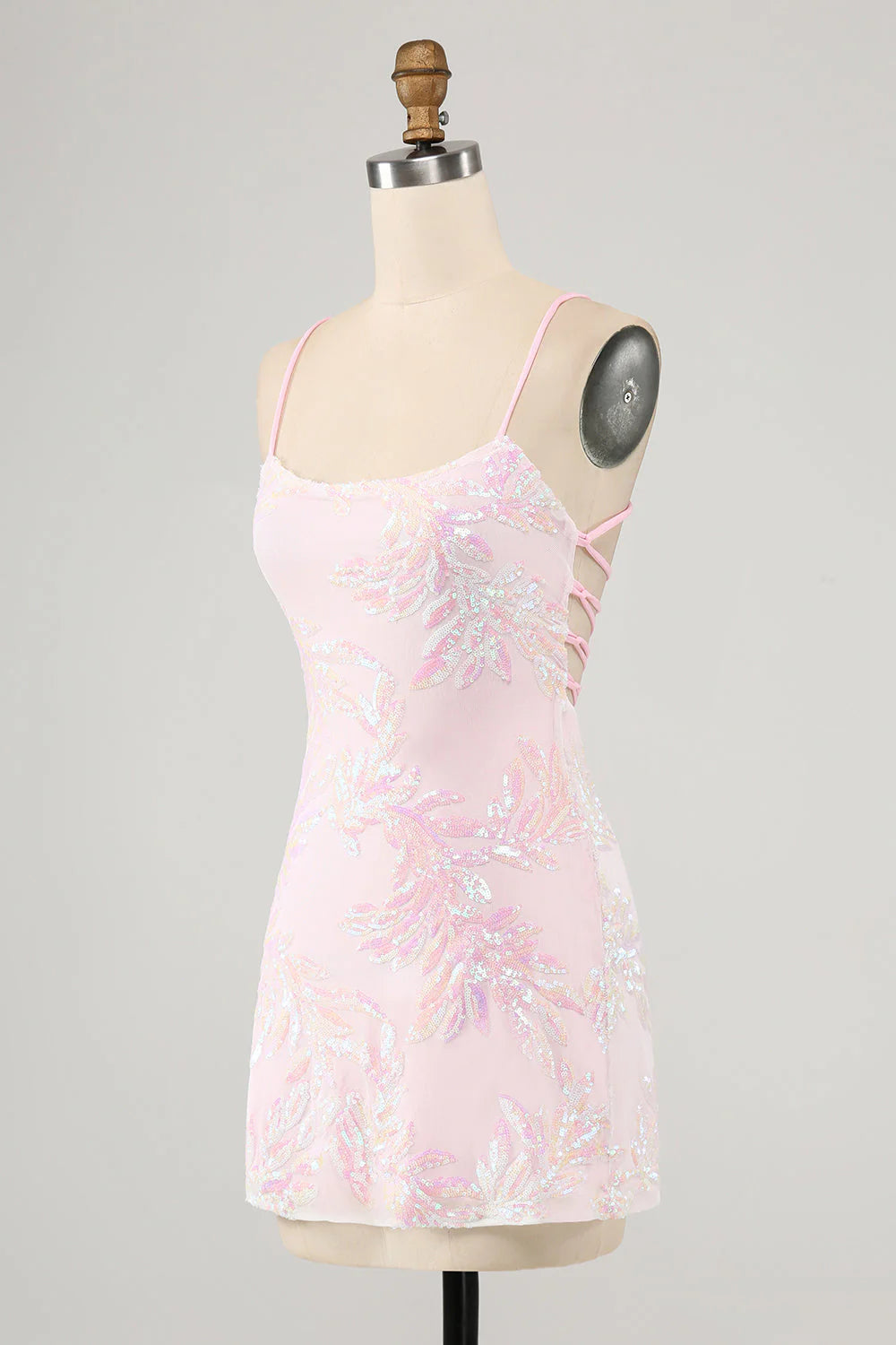 Sparkly Pink Spaghetti Straps Tight Full Of Charm Homecoing Dress