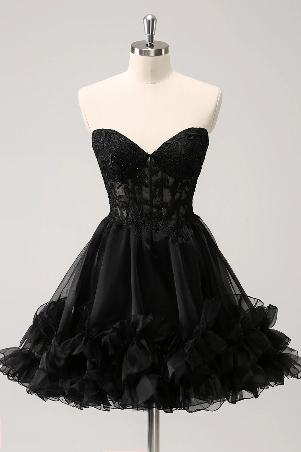 Cute Black A Line Corset Strapless Ruffled Full Of Charm Homecoing Dress
