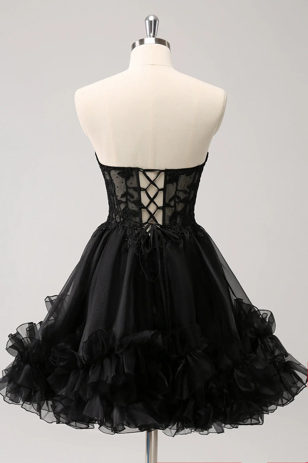 Cute Black A Line Corset Strapless Ruffled Full Of Charm Homecoing Dress