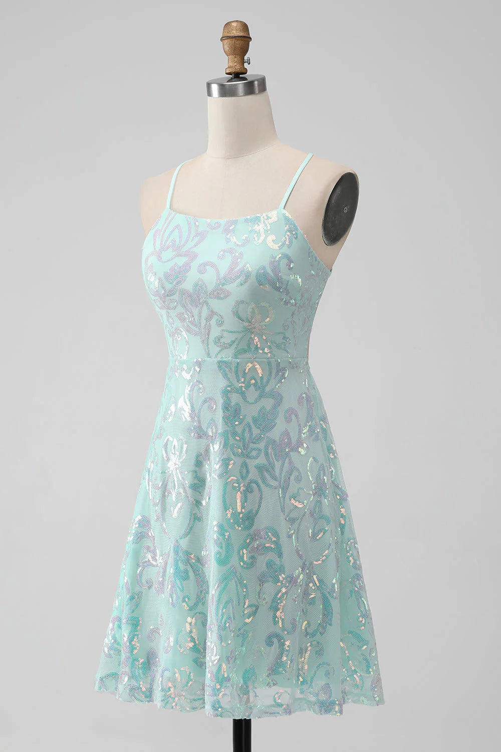 Mint A Line Sequins Short Full Of Charm Homecoing Dress