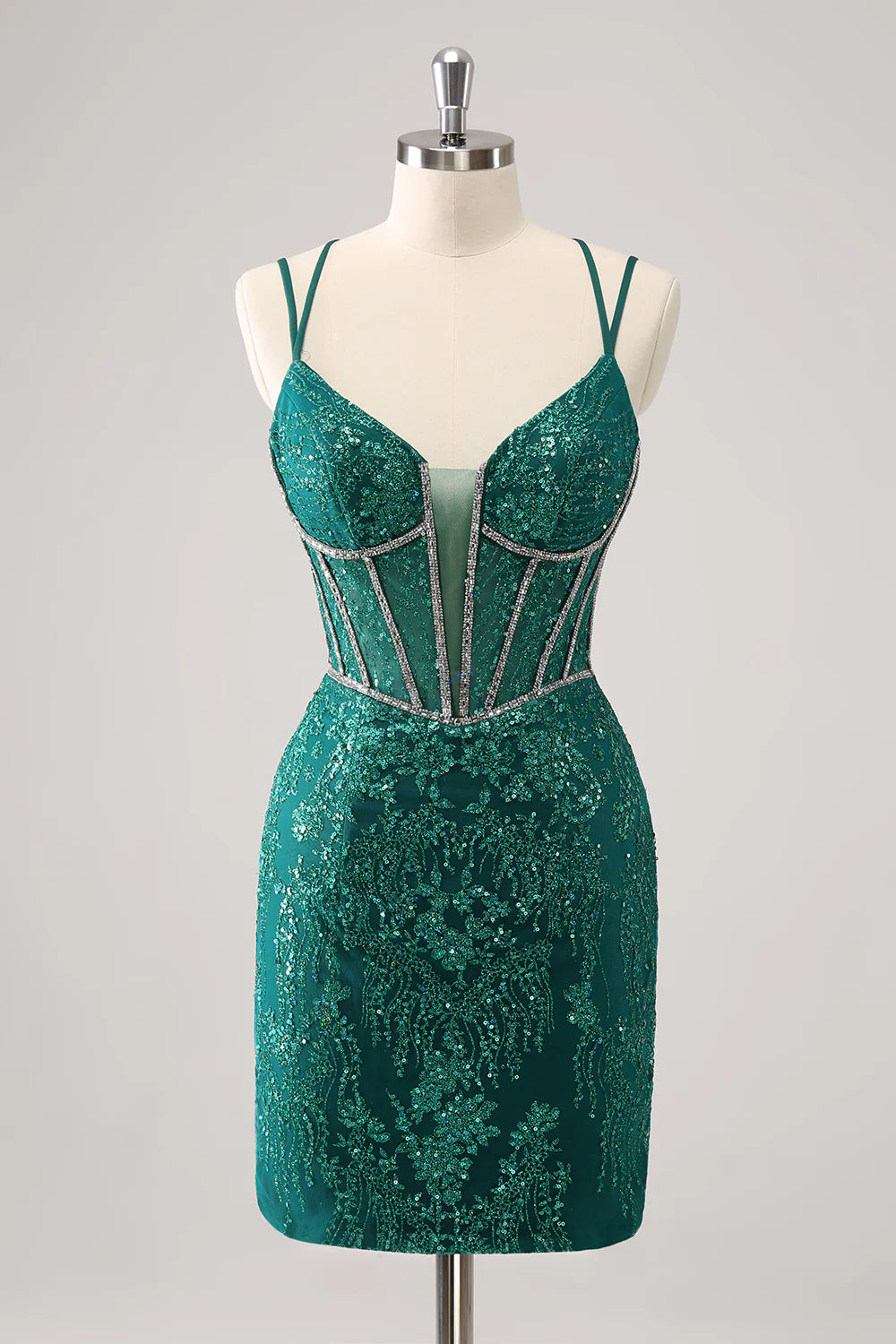 Sparkly Dark Green Corset Tight Short Full Of Charm Homecoing Dress