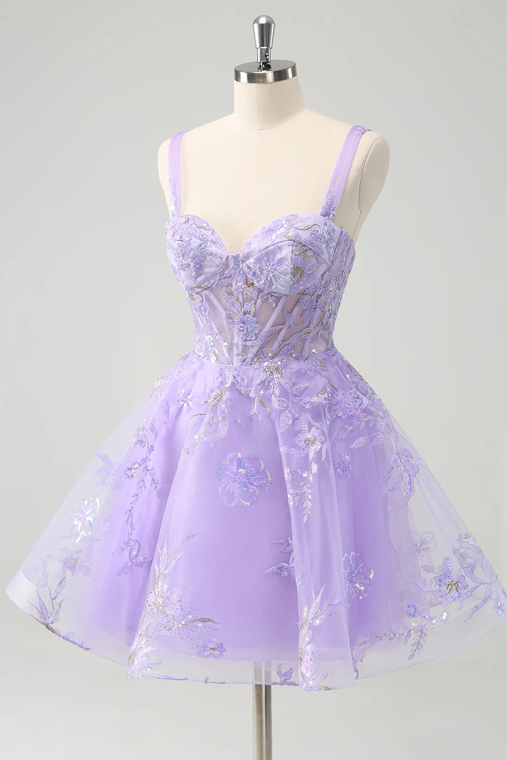 Sparkly Lilac Corset A Line Floral Short Full Of Charm Homecoing Dress