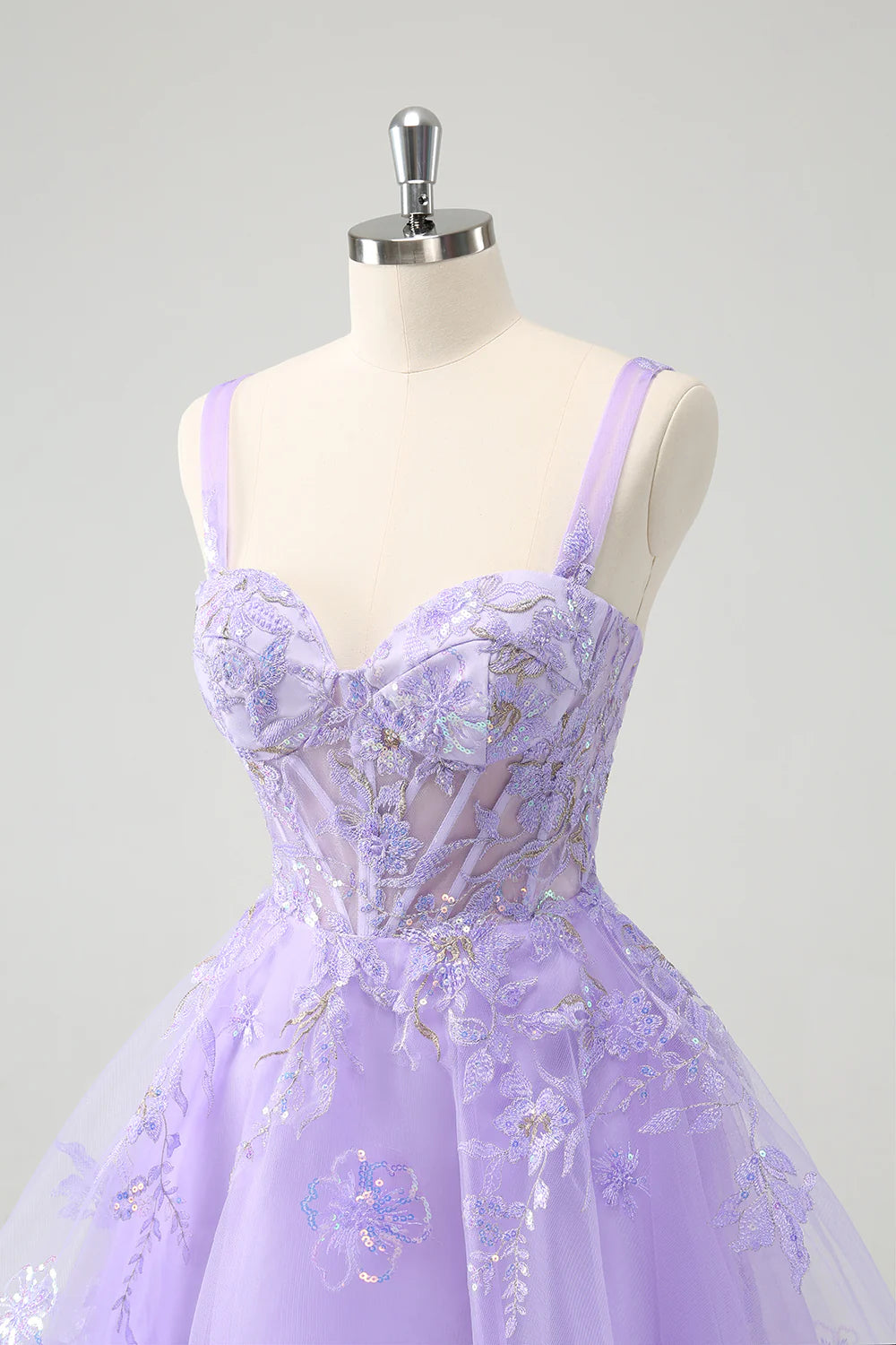 Sparkly Lilac Corset A Line Floral Short Full Of Charm Homecoing Dress