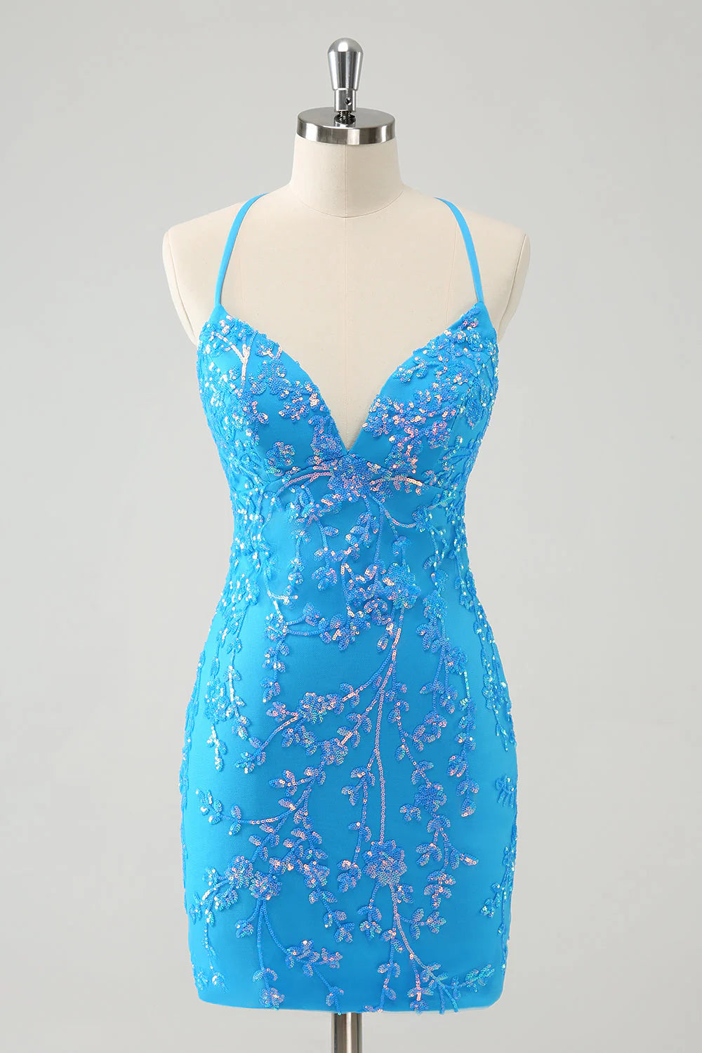 Sparkly Sky Blue Tight Short Full Of Charm Homecoing Dress