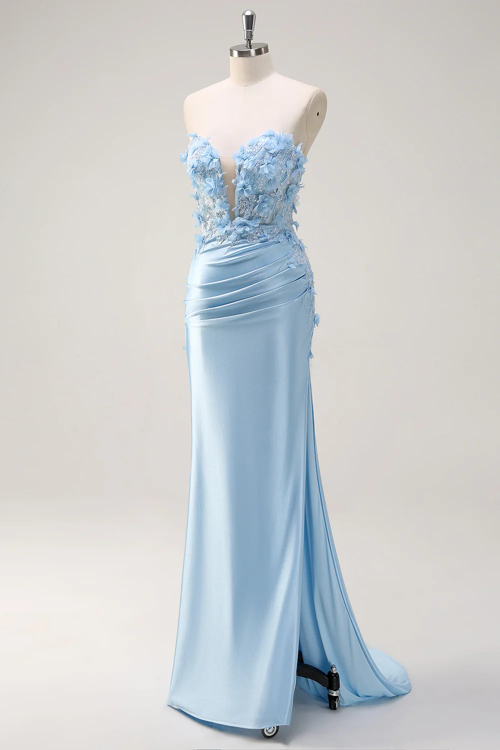 Sky Blue Sheath Floral Sweetheart Long Full Of Charm Prom Dress