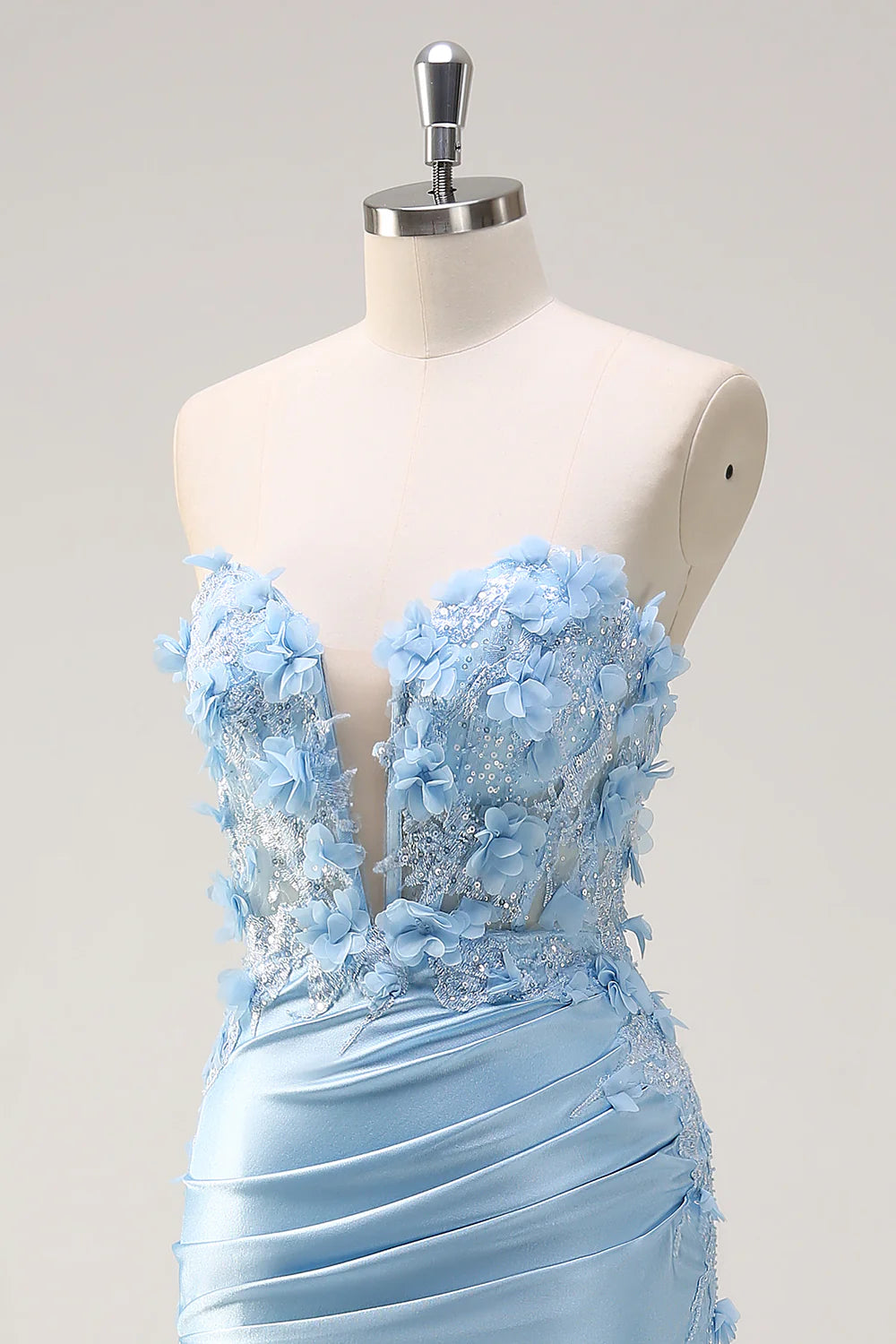 Sky Blue Sheath Floral Sweetheart Long Full Of Charm Prom Dress