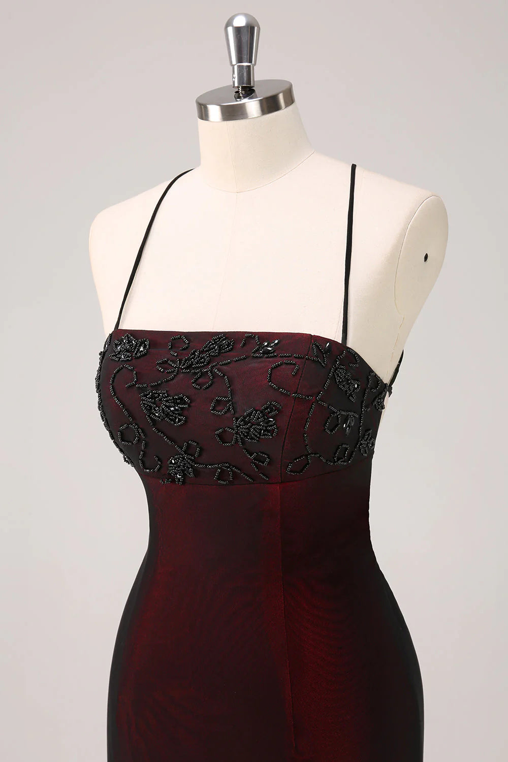 Black Red Spaghetti Straps Mermaid Long Unique Design Full Of Charm Prom Dress