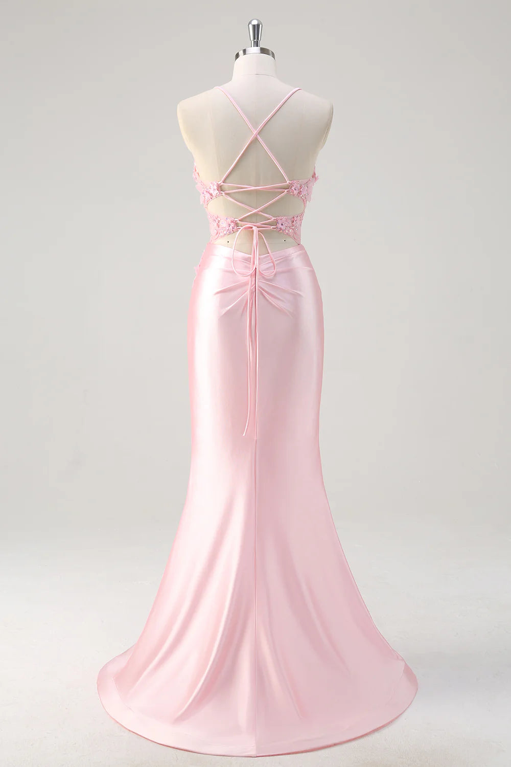 Pink Floral Mermaid Spaghetti Straps Long Appropriate Color Matching Prom Dress