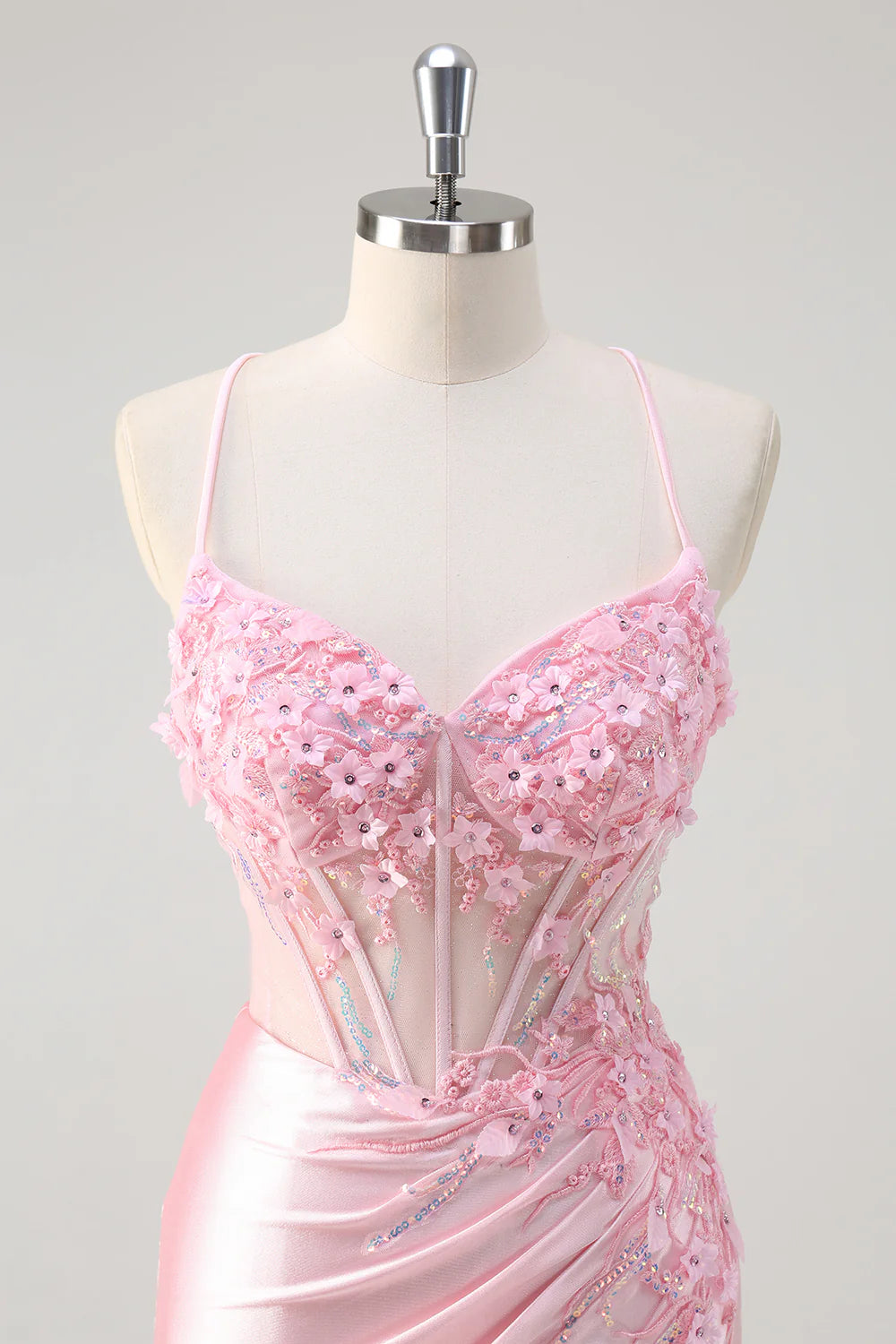 Pink Floral Mermaid Spaghetti Straps Long Appropriate Color Matching Prom Dress