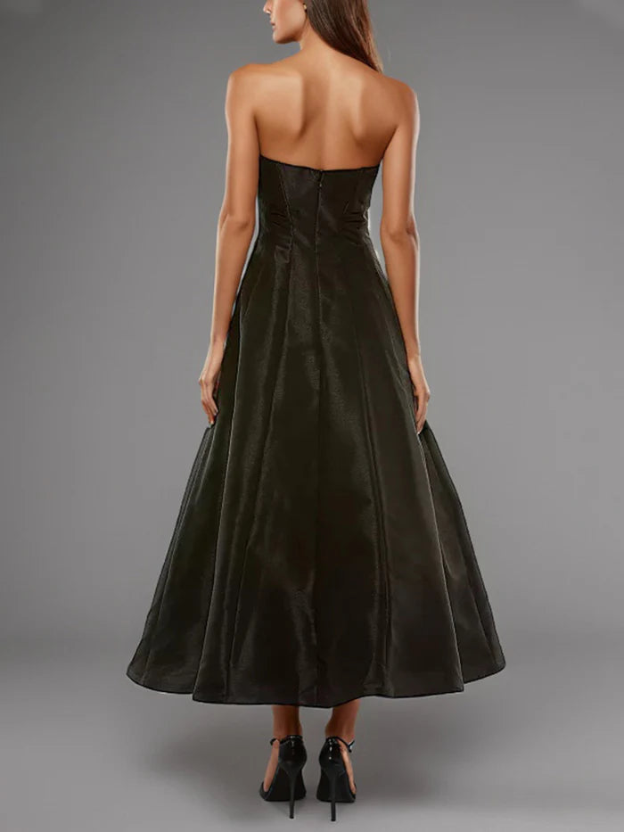 Little Black Dress Sweet A Line Strapless Black Ankle Length Prom Dress