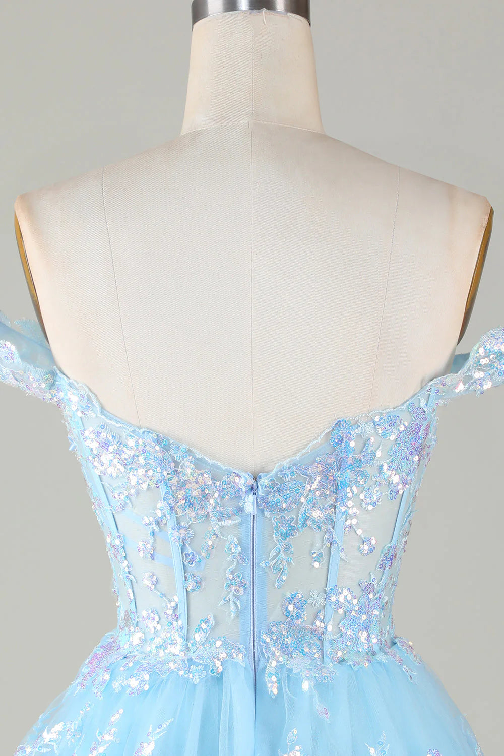 Sparkly Blue Corset Tiered Lace A-Line Short  Full Of Charm Homecoing Dress