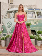 Stylish A Line Sweetheart Fuchsia Jacquard Sa Retract Your Waist Party Dress